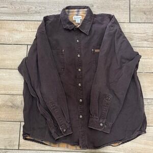 Carhartt Mens Brown Work Shirt Jacket Quilted Flannel Lined Button Up